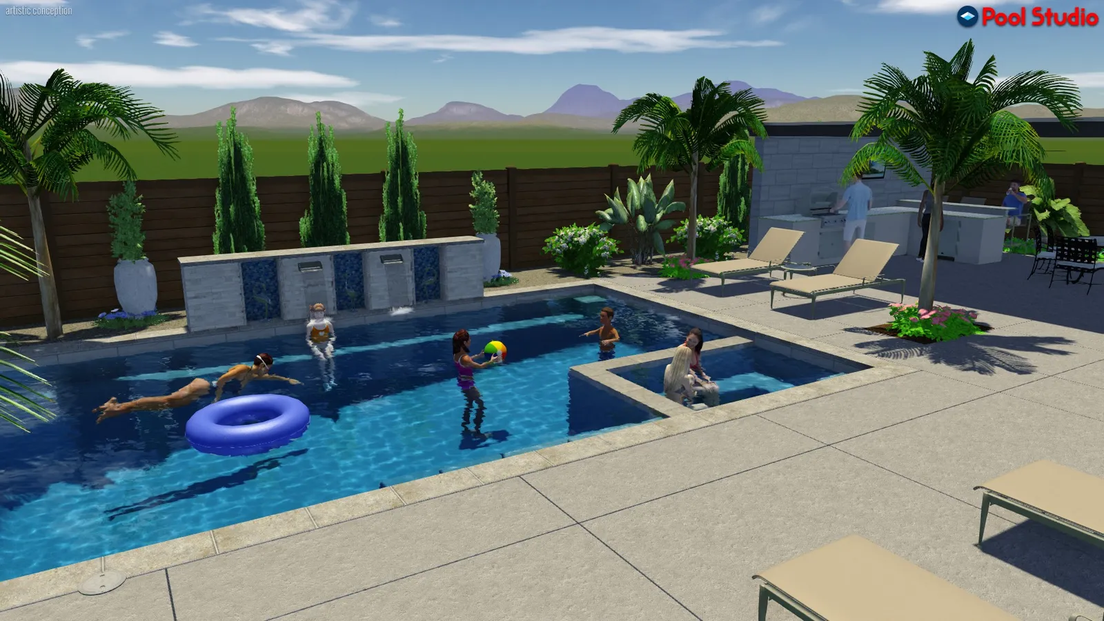 3D design rendering of a CJR pool and outdoor living project, photo 2