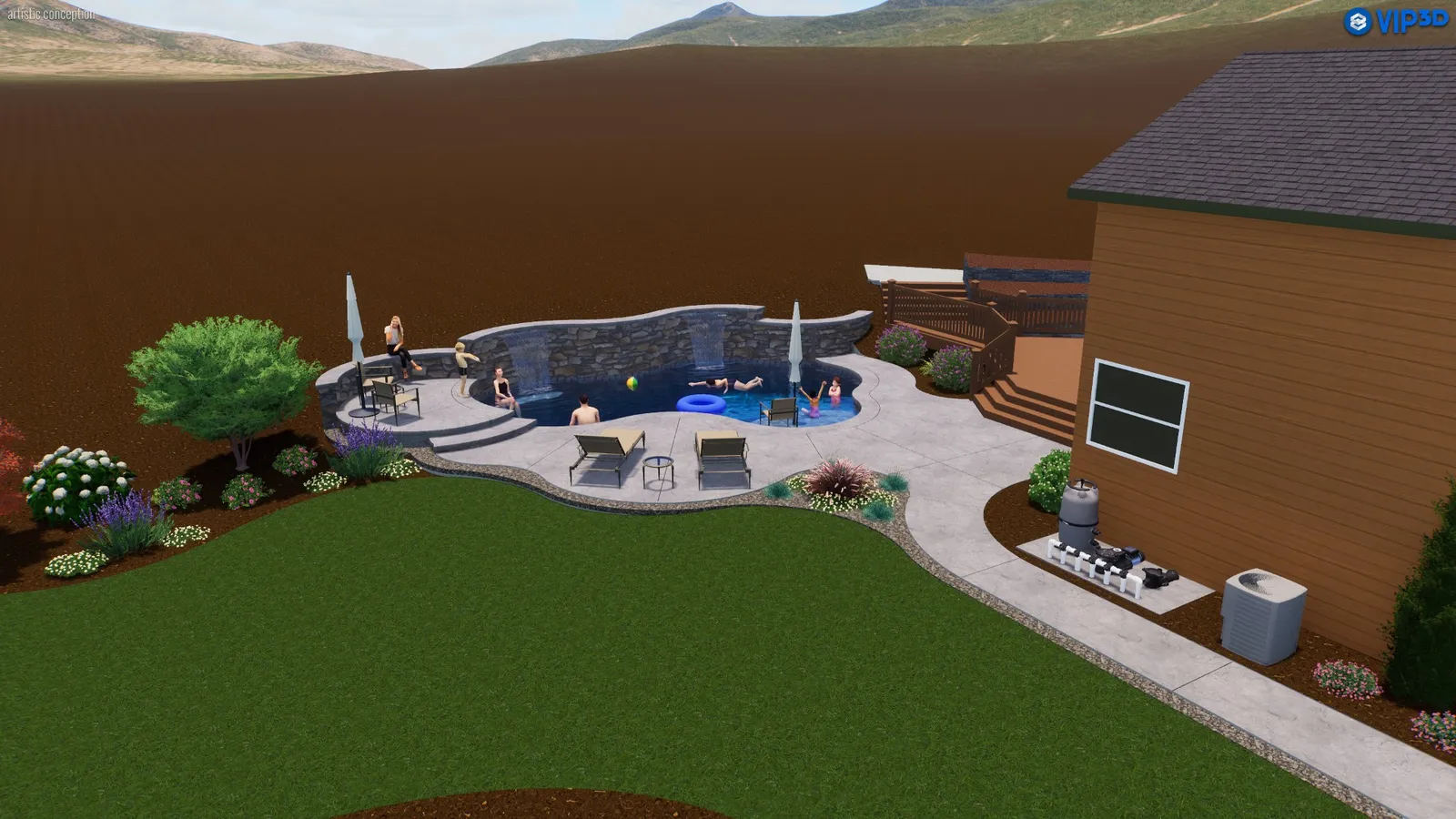 3D design rendering of a CJR pool and outdoor living project, photo 15
